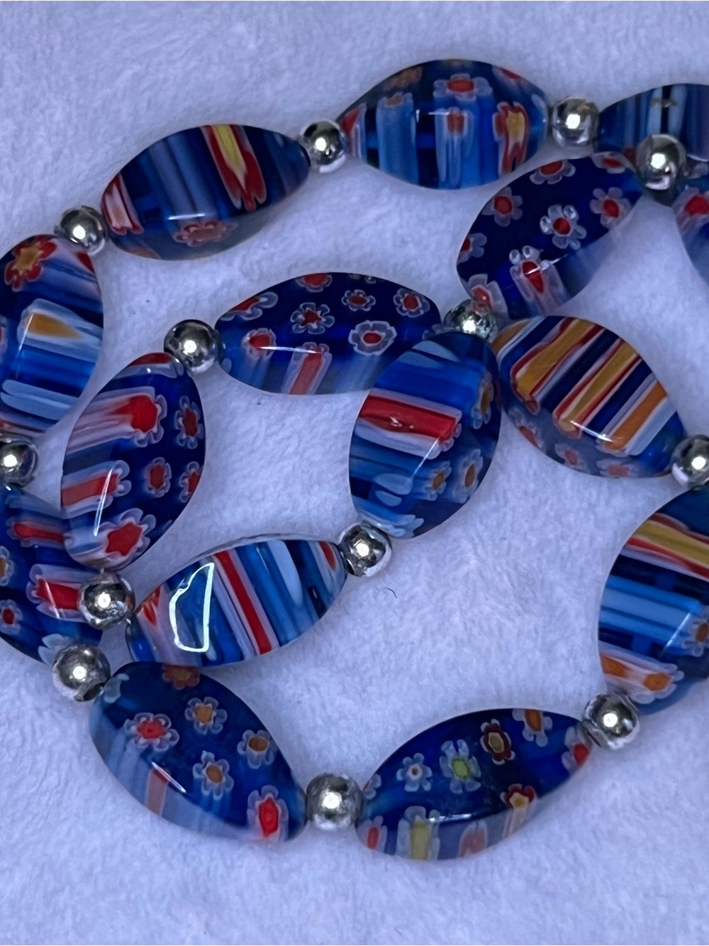 Blue Millefiori Glass Bead 925 Necklace - Picture 3 of 4
